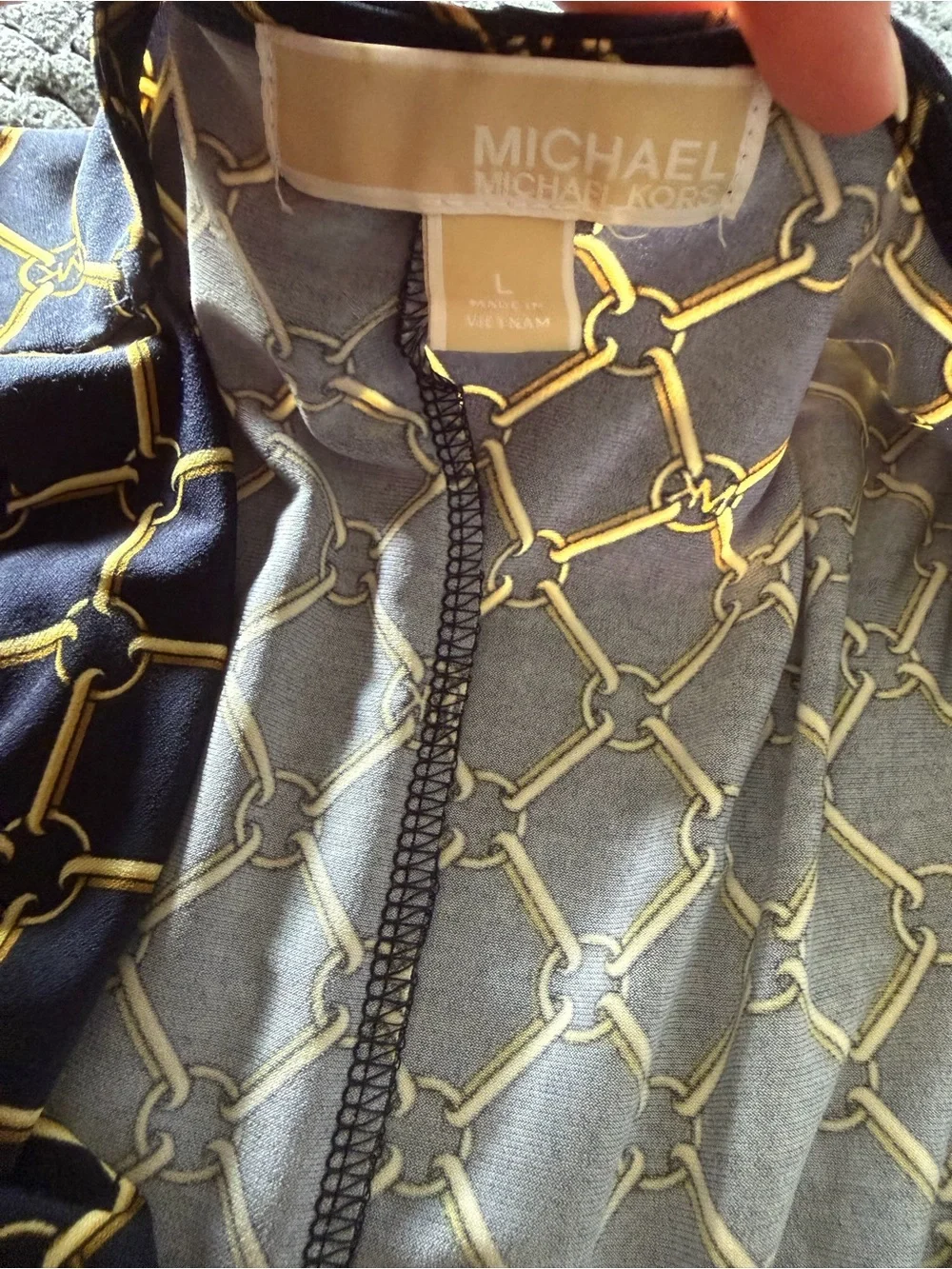 Michael Kors Black Long Sleeve Wrap Dress with Gold Chain Pattern